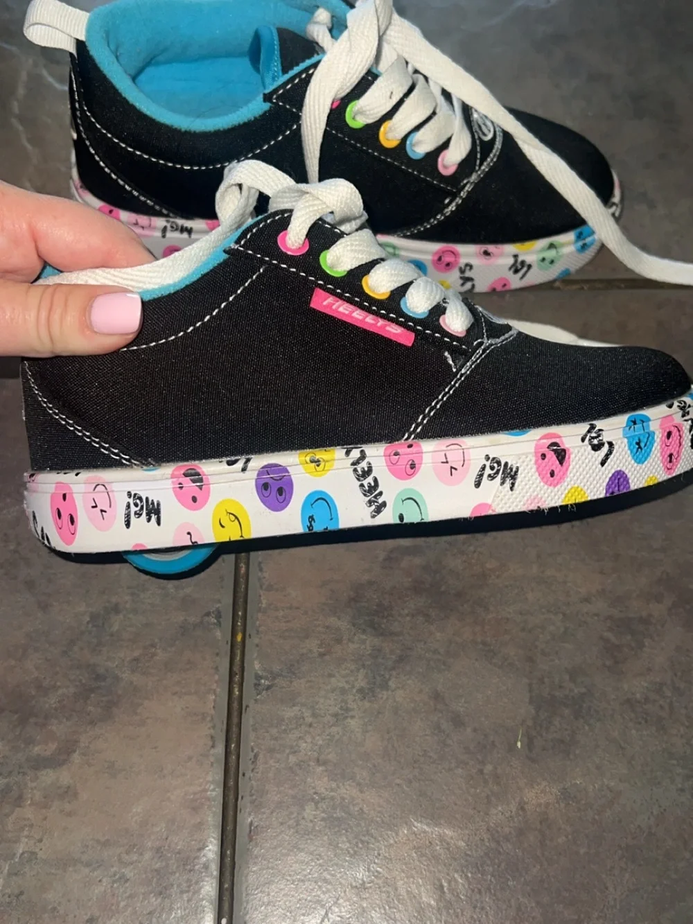 Heelys Kids' Black Canvas Sneakers with Blue Lining and Colorful Smiley Trim